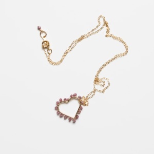 Lanț Raw pink diamant heart