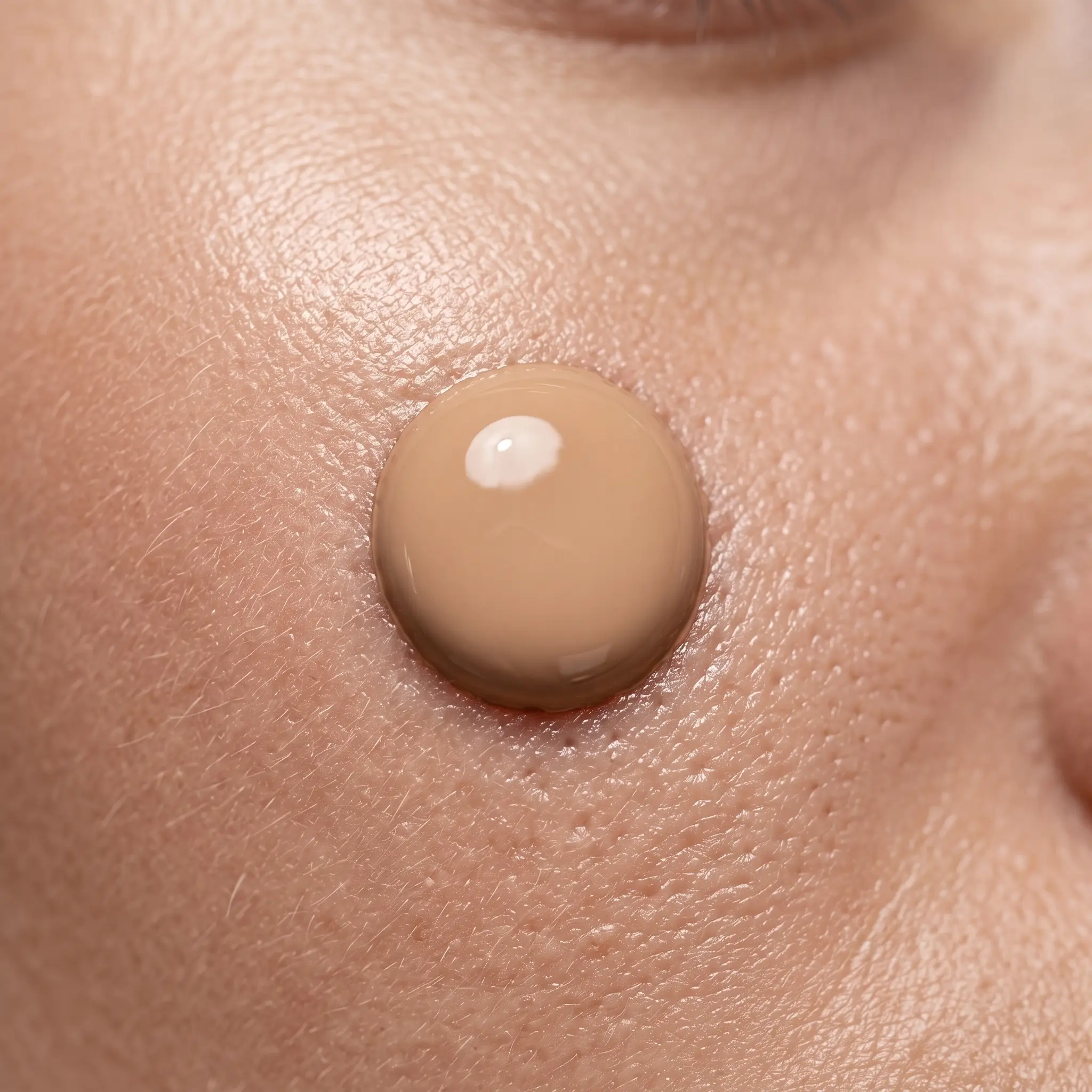 Picătură de fluid nuanțator SOLAR VEIL SPF30 aplicată pe obraz