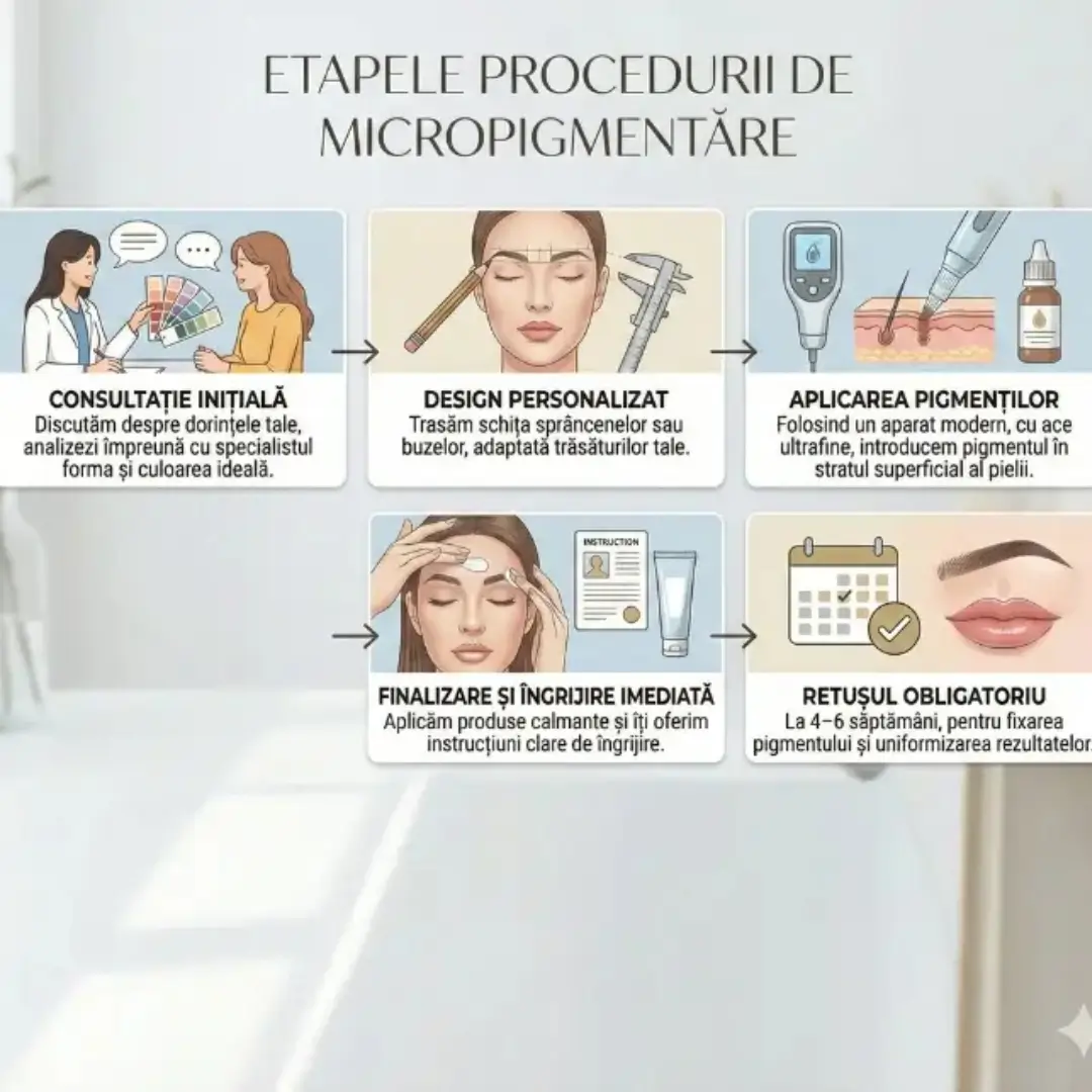 Etapele procedurii de micropigmentare sprâncene și buze