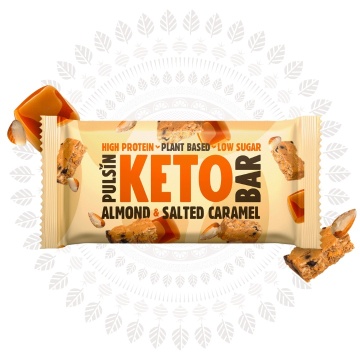 Baton keto MIGDALE si CARAMEL SARAT (fara zahar, fara gluten, lowcarb,vegan) 50g - Pulsin