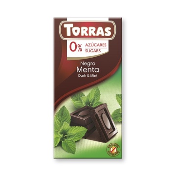 Ciocolata neagra cu menta (fara zahar, fara gluten) 75g - Torras