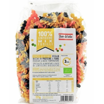 ECO Paste Fusilli mix de linte (galbena, neagra, rosie), fara gluten, vegan, Fior di Loto 225g