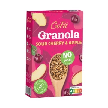 Granola cu Visine si Mere (fără zahăr, fără îndulcitori, fără gluten, vegan) 250g - Avena GoFit