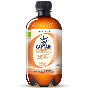 Kombucha Zero cu Ghimbir si Lamaie Eco 400ml (fara zahar, fara gluten, vegan) - The Gutsy Captain
