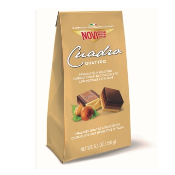 Praline de ciocolata extra neagra, ciocolata cu lapte cu alune gianduia, ciocolata cu lapte si ciocolata alba cu pasta de alune (fara gluten) 150g - Novi