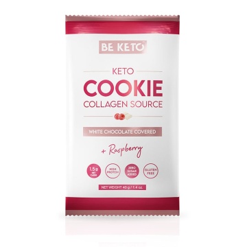 Biscuite Keto cu ciocolata alba si zmeura (fara zahar, proteic, fara gluten) 40g - BE KETO