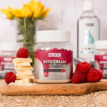 Crema tartinabila KETO Ciocolata Alba si Zmeura + MCT (fara zahar, fara gluten, vegan) 250g - BE KETO - Img 2
