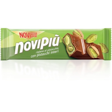 Baton de ciocolata cu lapte cu umplutura de fistic si bucati intregi de fistic sarat (fara gluten) 35g - Novi