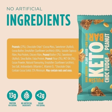 Baton Keto Choc Fudge & Arahide ( fara zahar, fara gluten, lowcarb) 50g - Pulsin - Img 3
