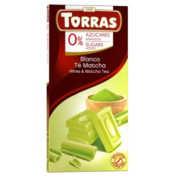 Ciocolata alba cu matcha (fara zahar, fara gluten) 75g - Torras