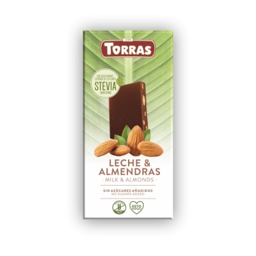 Ciocolata cu lapte si migdale cu Stevia (fara zahar, fara gluten, keto)125g - Torras