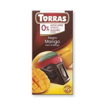 Ciocolata neagra cu Mango (fara zahar, fara gluten) 75g - Torras