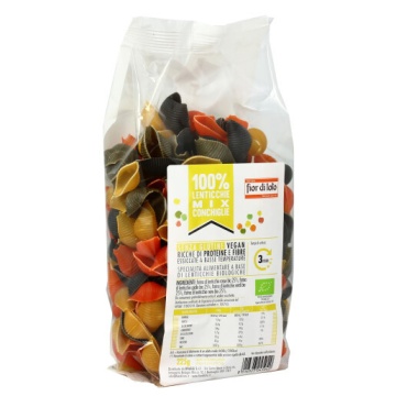 ECO Paste Scoici (Conchiglie) mix de linte (galbena, neagra, rosie, verde), Fara Gluten, Fior di Loto 225g