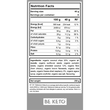 Granola KETO BIO ZMEURA (fara zahar, fara gluten) 250g - BE KETO - Img 2