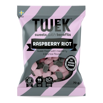 Jeleuri spumoase RASPBERRY RIOT cu zmeura si lemn dulce, cu Stevia (fara zahar, fara gluten) 70g - TWEEK