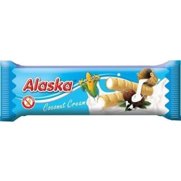 Rulouri crocante umplute cu crema cu aroma de Cocos (fara gluten, fara ulei de palmier) 18g - Alaska Foods
