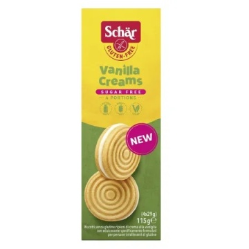 Biscuiti cu crema de vanilie Vanilla Creams (fara zahar, fara gluten, fara lactoza, vegan) 115 g - Schar