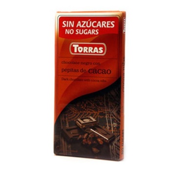 Ciocolata neagra cu bucatele de cacao (fara zahar, fara gluten) 75g - Torras - Img 2