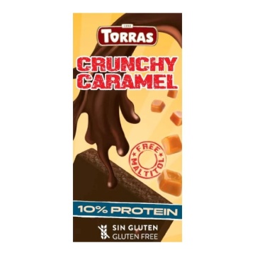 Ciocolata neagra proteica Crunchy caramel (fara zahar, gluten) 100g - Torras