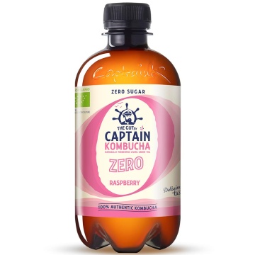 Kombucha Zero cu Zmeura Eco 400ml (fara zahar, fara gluten, vegan) - The Gutsy Captain