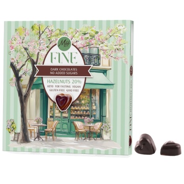 Praline ciocolata neagra 60% cu umplutura de Alune de Padure si Stevia 80g (fara zahar, fara gluten,keto, vegan) - MILETE