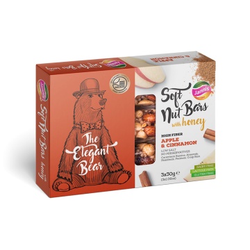 Batoane cu NUCI, miere, MAR si SCORTISOARA (fara zahar, fara lactoza, fara gluten) 90g (3x30g) - Linia Urs Jannis