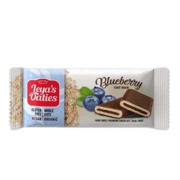 Baton ECO de Ovaz si Ciocolata, cu umplutura de Afine (fara zahar, fara gluten, vegan) 82g - Leya's Oaties
