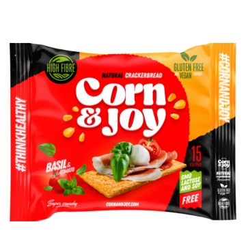 Felii de paine din Porumb extrudat cu Rosii si Busuioc (fara zahar, fara gluten, vegan) 80g - Corn&Joy