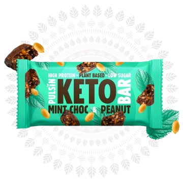 Baton Keto MINT CHOC si ARAHIDE (fara zahar, fara gluten, lowcarb) 50g - Pulsin