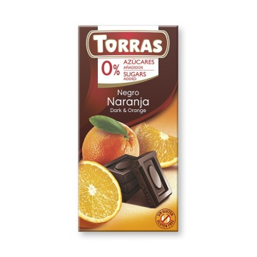 Ciocolata neagra cu portocale (fara zahar, fara gluten) 75g - Torras