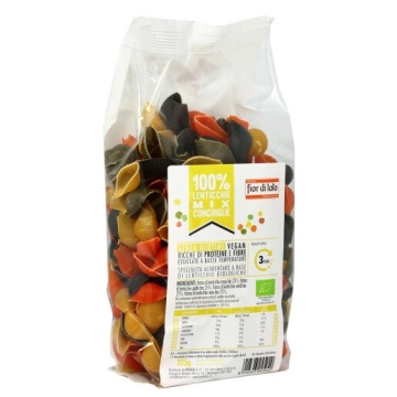 ECO Paste Scoici (Conchiglie) mix de linte (galbena, neagra, rosie, verde), Fara Gluten, Fior di Loto 225g - Img 2