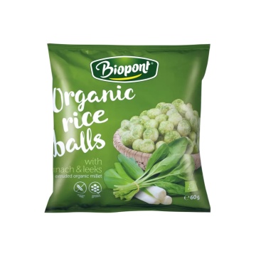 Pufuleti ECO din orez brun cu Spanac si Praz (fara zahar, fara gluten) 60g - Biopont