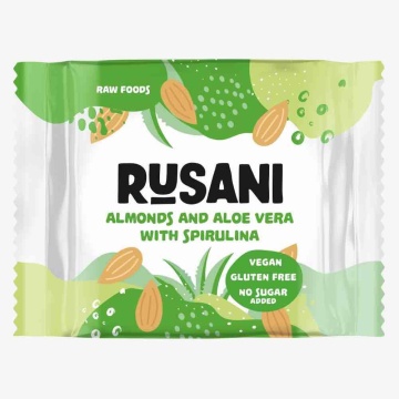 Baton natural Migdale cu Aloe vera si Spirulina (fara zahar, fara gluten, vegan) 40g - Rusani