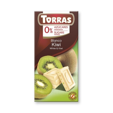 Ciocolata alba cu Kiwi (fara zahar, fara gluten) 75g - Torras