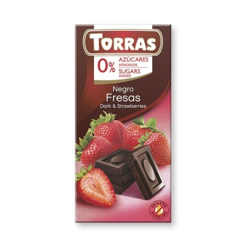 Ciocolata neagra 52% cu capsune (fara zahar, fara gluten) 75g - Torras