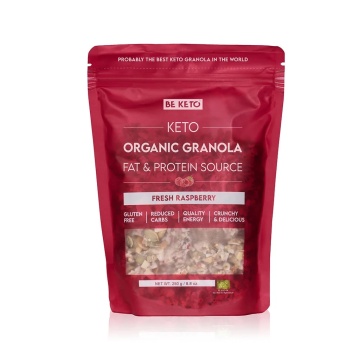 Granola KETO BIO ZMEURA (fara zahar, fara gluten) 250g - BE KETO