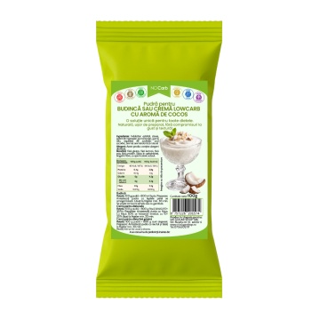 Pudra pentru budinca sau crema cu aroma de COCOS (lowcarb, fara zahar, fara gluten, KETO) 100g - NoCarb