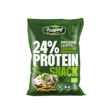Pufuleti proteici ECO din linte cu aroma de Ceapa (fara zahar, fara gluten) 50g - Biopont