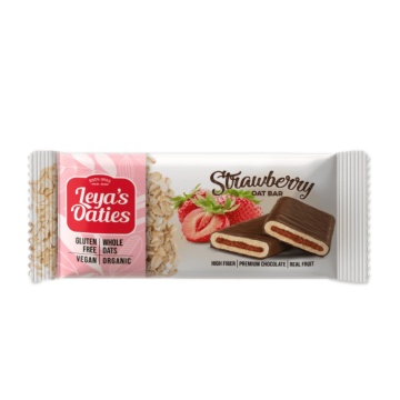 Baton ECO de Ovaz si Ciocolata, cu umplutura de Capsuni (fara zahar, fara gluten, vegan) 82g - Leya's Oaties