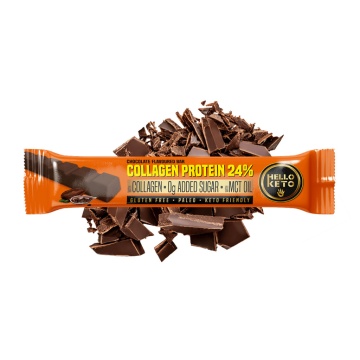 Baton proteic de ciocolata cu colagen (fara zahar, fara gluten, keto, paleo) 40g - Hello Keto