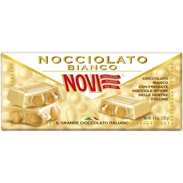 Ciocolata alba cu alune intregi (fara gluten) 130g - Novi