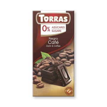 Ciocolata neagra cu cafea (fara zahar, fara gluten) 75g - Torras
