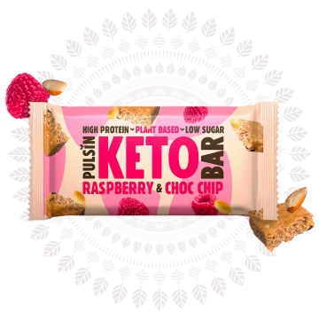 Baton keto CHOP CHIP RASPBERRY (fara zahar, fara gluten, lowcarb, vegan) 50g - Pulsin