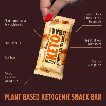 Baton keto MIGDALE si CARAMEL SARAT (fara zahar, fara gluten, lowcarb,vegan) 50g - Pulsin - Img 3