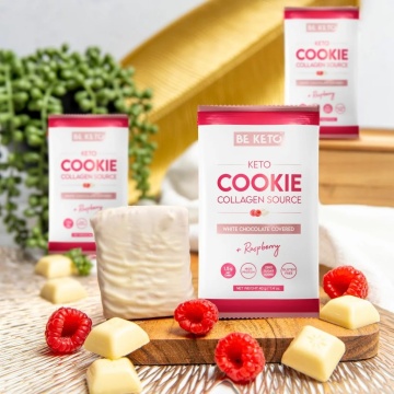 Biscuite Keto cu ciocolata alba si zmeura (fara zahar, proteic, fara gluten) 40g - BE KETO - Img 2