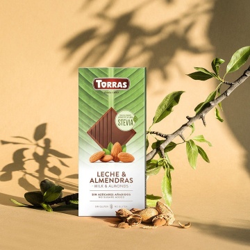 Ciocolata cu lapte si migdale cu Stevia (fara zahar, fara gluten, keto)125g - Torras - Img 2