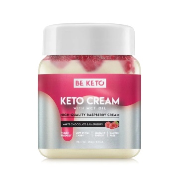 Crema tartinabila KETO Ciocolata Alba si Zmeura + MCT (fara zahar, fara gluten, vegan) 250g - BE KETO