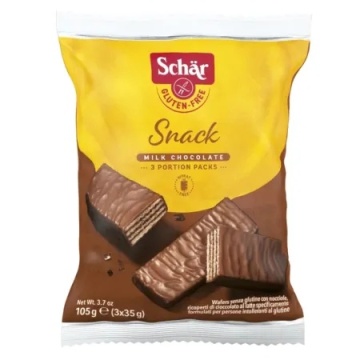 Napolitane glazurate cu crema de Alune de Padure si Ciocolata cu Lapte (fara gluten) Snack 105g - Schar