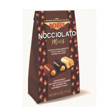 Praline asortate de ciocolata cu alune gianduia, ciocolata extra amara si ciocolata alba cu alune intregi (fara gluten)130g - Novi