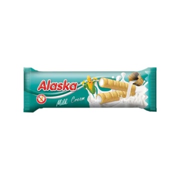 Rulouri crocante umplute cu crema cu aroma de Lapte (fara gluten, fara ulei de palmier) 18g - Alaska Foods